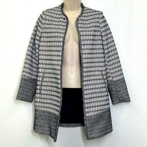 H&M - Black And White Tweed Open Front Pocket Long Sleeve Lined Long Jacket SZ 2